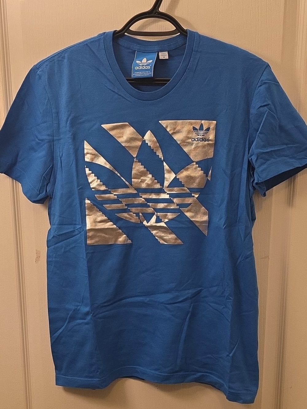Adidas Blue Short Sleeve Tee with Silver Trefoil Graphic